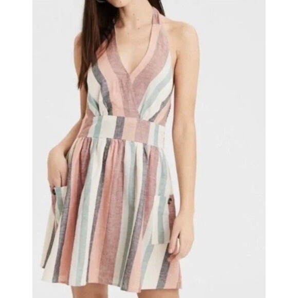 American Eagle Outfitters Dresses & Skirts - NWT Women's XS American Eagle Striped Halter Mini Dress Boho Summer